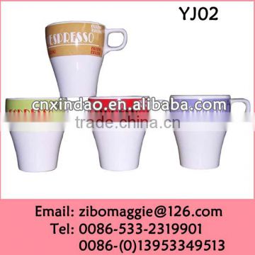 Stackable Ceramic Promotional Cup with Coffee Design for Oversized Reusable Coffee Cup