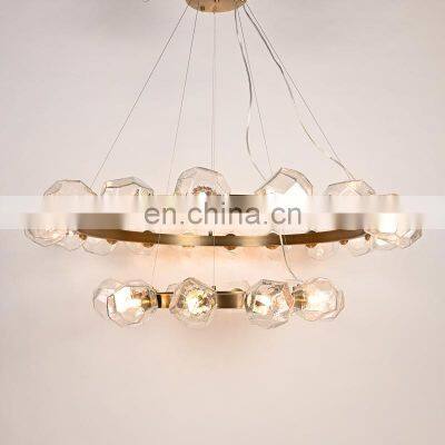 Polyhedral ceiling light brass crystal pendants ripple glass chandelier