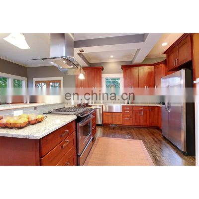 Natural American Cherry Wood Shaker Door Kitchen Cabinet with White Granite Island Cabinets