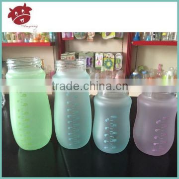 Amyoung Flat Bottom Baby Bottle,2015 New Design Special-shaped Glass Feeding Bottle, Silicone Coating Glass Baby Bottle
