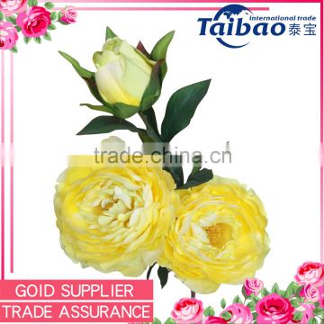 Taibo long stem 3 heads yellow aritficial indoor large peony silk flowers