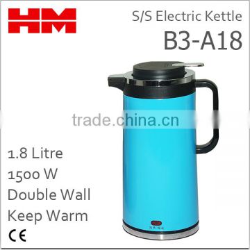 Stainless Steel Double Wall Electric Kettle B3-A18 Blue
