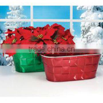 Shiny oval shape christmas metal flower pot without handle