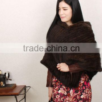 Various Styles 2016 Knitted Mink Fur shawl with mink fur hood