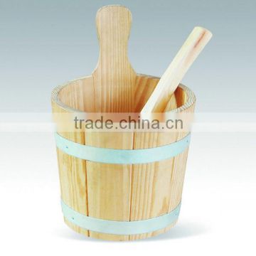 sauna spoon and wooden sauna bucket