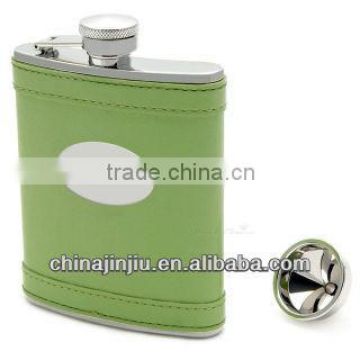 8oz Green leathers stainless steel groomsmen gifts flask