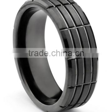 New Beveled Black Tungsten Ring, Lines Tungsten Carbide Ring, Mens Tungsten Carbide Ring