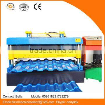 2016 year hydraulic cutting steel sheet glazed tile roofing cold roll forming machine with PLC