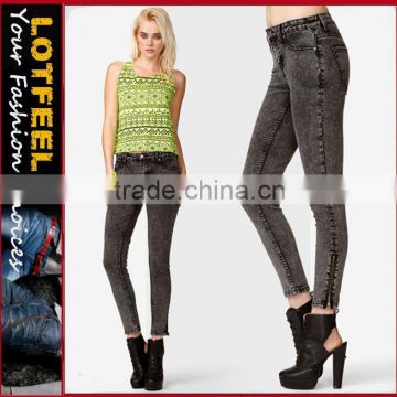 Zippered Acid Wash women Skinny Jeans (LOTX257)