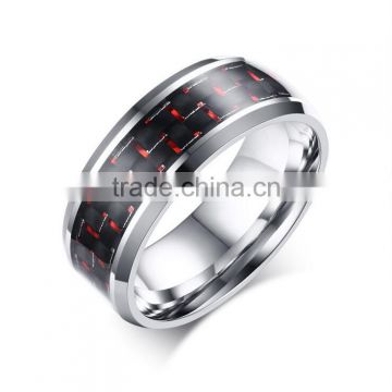 8mm Red Carbon Fiber Cheap Wholesale Men Stainless Steel Ring