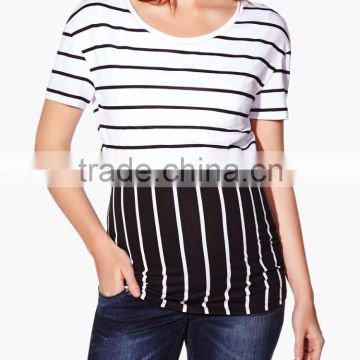 fashion wholesale black and white stripe elegant maternity t-shirt