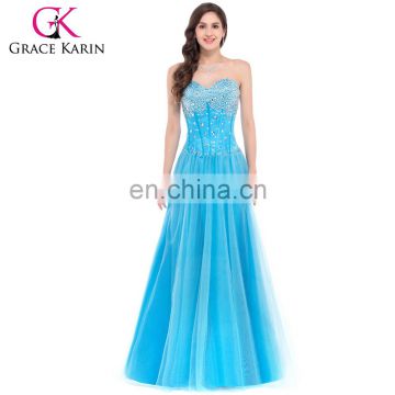 Grace Karin Women Strapless Tulle Heavy Beaded Strapless Long Blue Free Prom Dresses 2016 CL3519-3