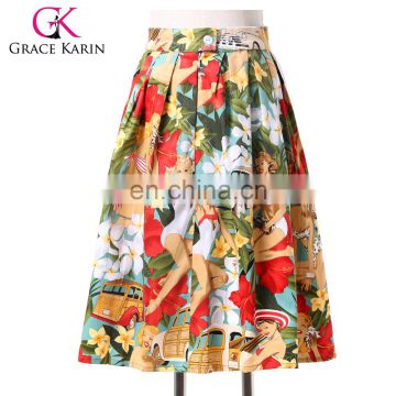 Grace Karin Women Plus Size Vintage Skirt Pinup 50S 60S Cotton Skirt Autumn Skirts Dance Vestidos CL6294-7#