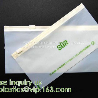 Reclosable Slider Plastic Bags Zipper Garment Packaging Poly Bag, PVC Plastic Slider Zipper
