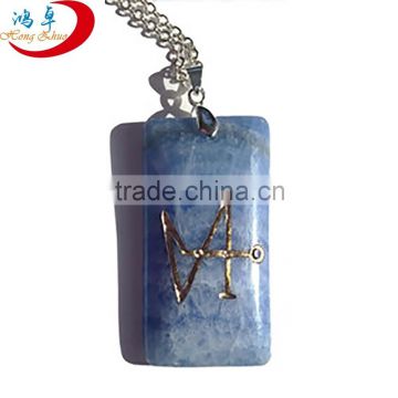Wholesale Natural Gemstone Gift Reiki Symbol Engraved Semi-precious Stone Blue Pendant Wish Stone Energy Stone