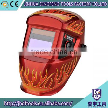 red and yellow digital welding mask