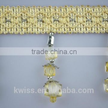 curtain accessory cheap polyester crystal curtain lace trims,braid beaded fringe