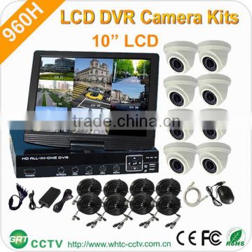 10"LCD cheap h.264 4ch dvr combo cctv camera kit