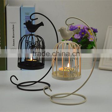 2015 new design retro European-style bird cage metal decorative candle holder with butterfly