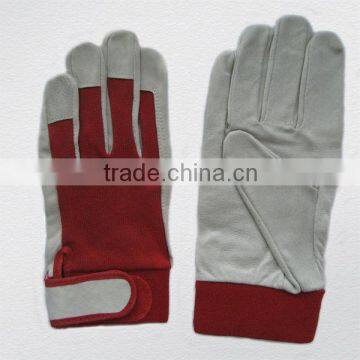 Pig Grain Leather Spandex Knitted Cotton Back Mechanic Glove