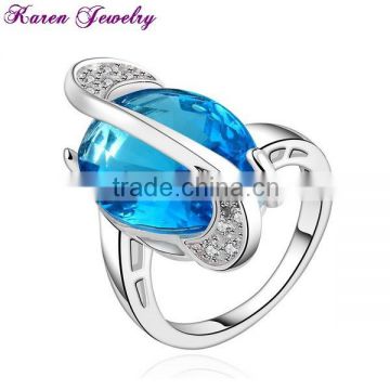 New Big Sapphire Blue Zircon Crystal Ring Party Engagement Wedding Rings for Women Platinum Plated Lord of the Rings