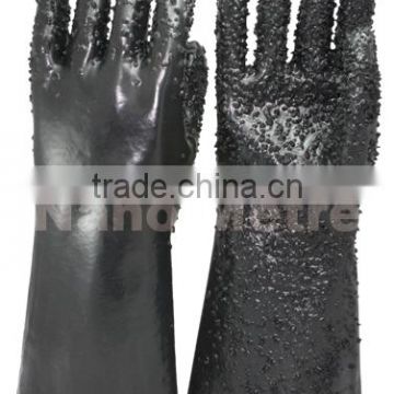 NMSAFETY Interlock liner Full dip gauntlet black pvc work gloves rough finish on palm Chemical resistance glove form China
