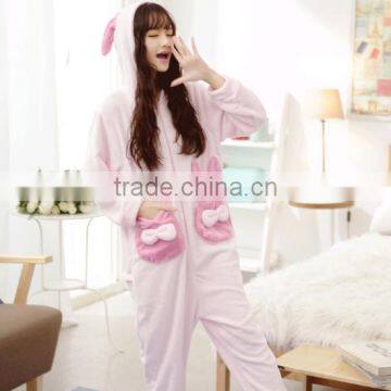 Soft good quality flannel fleece pink rabbit style woman nightwear sleepwear for sale