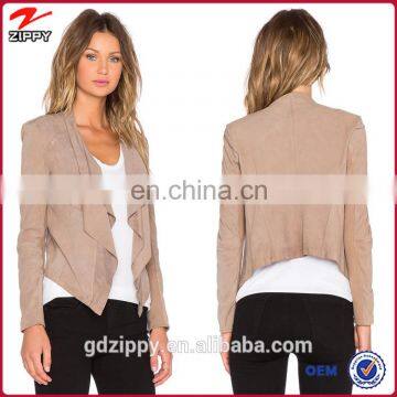 Latest Design Open Front Asymmetric Hem Original Leather Jacket