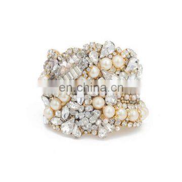 Aidocrystal Hot Sell Crystal Silver Cup Chain Rhinestone Bride Wedding Wide Cuff Bracelets