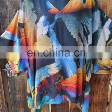 KGN INDIAN STYLISH HAND PAINTED INSPIRED SILK TO WEAR LONG PONCHO TUNIC