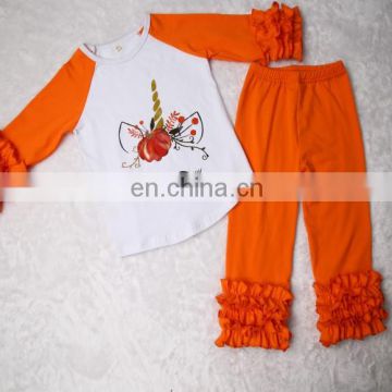 Halloween Baby Clothing Set Orange Pumpkin Ruffle Kids Girl Boutique Outfits