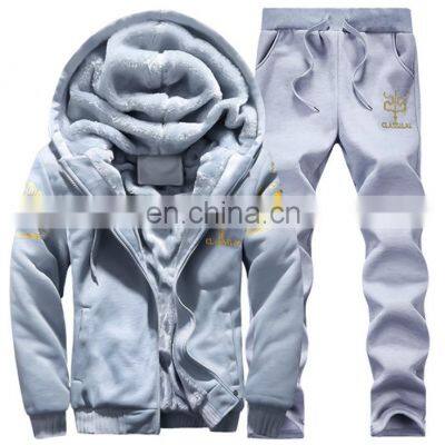 Winter Leisure Simple Printing Thickened Two-Piece Set Hoodies And Jogger For Men