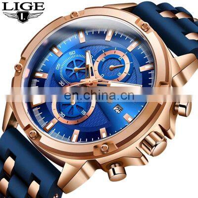Lige 10028 Unique Mens Analogue Quartz Watch 30M Waterproof Chrono Luxury Lige Watches Men
