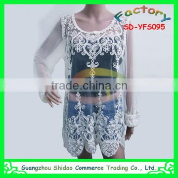 Export newest fashionable high quality swiss voile lace embroidery blouse rope embroidery lace blouse
