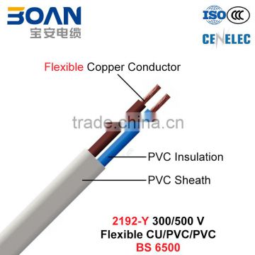 2192-Y, Electric Wire, 300/500 V, Flexible Cu/PVC/PVC Cable (BS 6500)