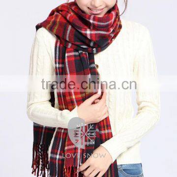 2015 Fashion red plaid cashmere tartan scarf with tassel