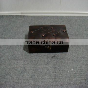 Antique leather wood rectangular storage box