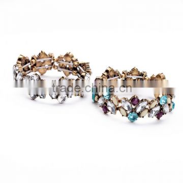 Wholesale hot selling fashion women colored diamond alloy stretch bangle bracelets with charms