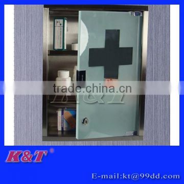 3 layers stainless steel medicine cabinet with glass door