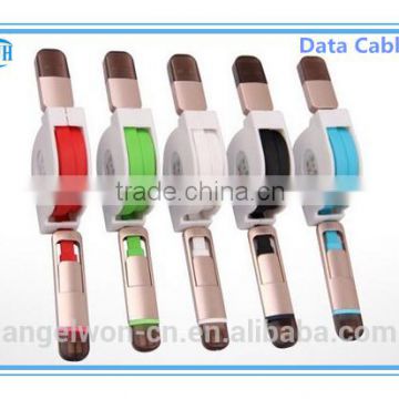 2 in 1 Micro USB Charge Data Cable with protective sleeve for Iphone Android Samung MI cell phones