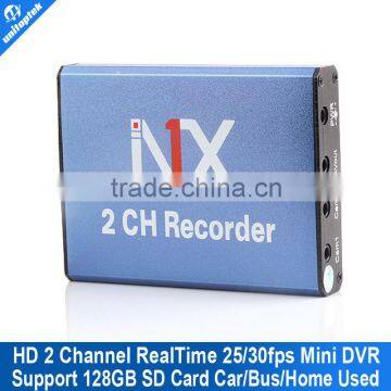 Real time 25fps MPEG-4 Video Compression Motion Detection Mini 2CH Mobile DVR Support SD Card 128GB