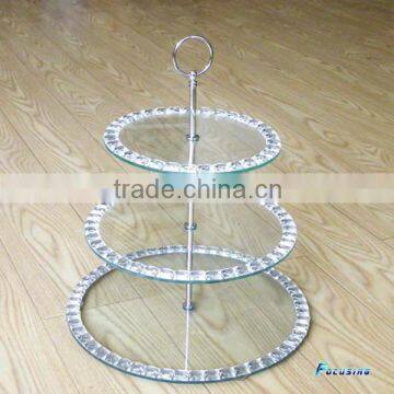 Clear round glass cake stands with three tier