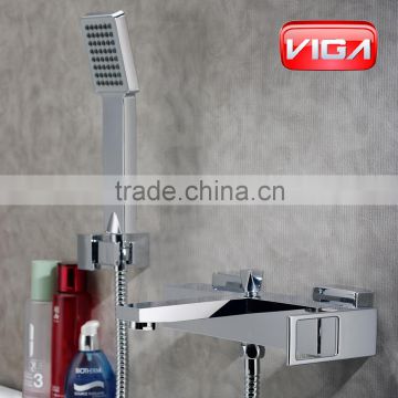 Wall mounted brass single handle shower and bath faucet