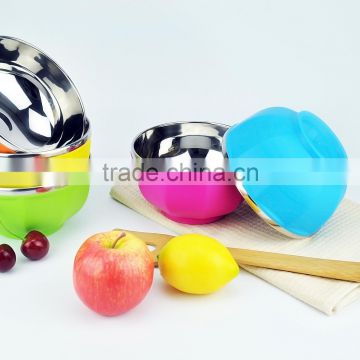 Double layers stainless steel bowl,5 colors a set,13cm &15cm