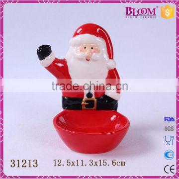 Christmas santa small ceramic tealight candle holder