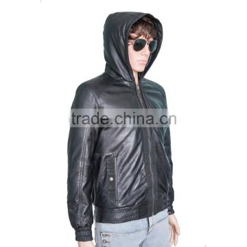 Men Hooded leather jacket