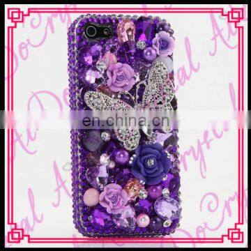 Aidocrystal Purple Crystals Diamond Sparkle bedazzled jeweled Cases Cover for iPhone 6 Bowkont Flower Decor Cell phone Case