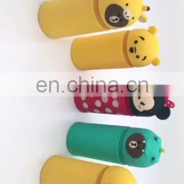Korean cartoon silicone pencil case and stationery pen holder with retractable function and cylindrical shape