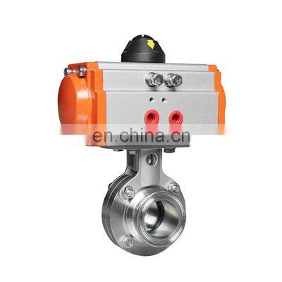 High Temperature 2 inch Tri Clamp Food Grade Stainless Steel Pneumatic Actuated Sanitary Butterfly Valve