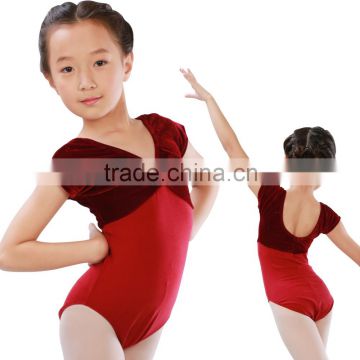 Two-Tone Cap Sleeve Dance Leotard Kids Ballet Leotard Velvet Gymnastics Leotard 2016